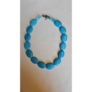 Blue Turquoise 1" Puffed Flat Oval Magnesite Gemstone Beads 17"